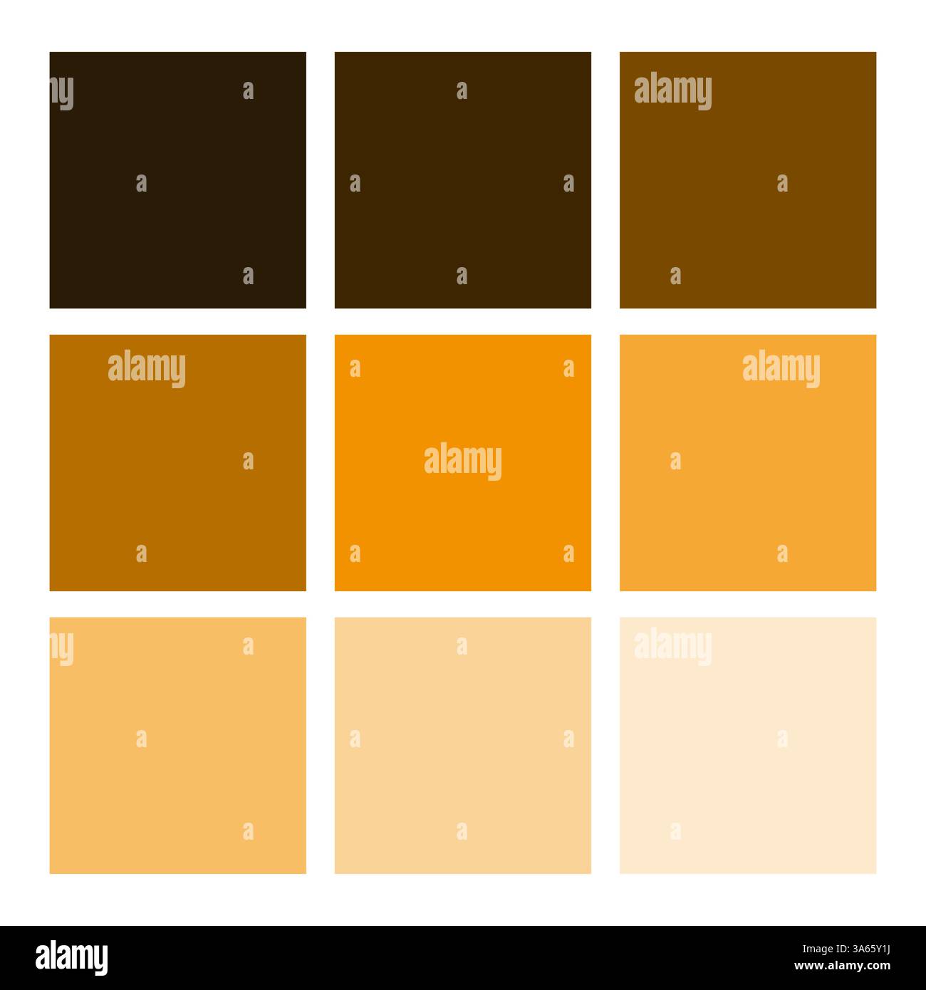 Orange gradient palette. Nine square swatches. Dark to light tones ...