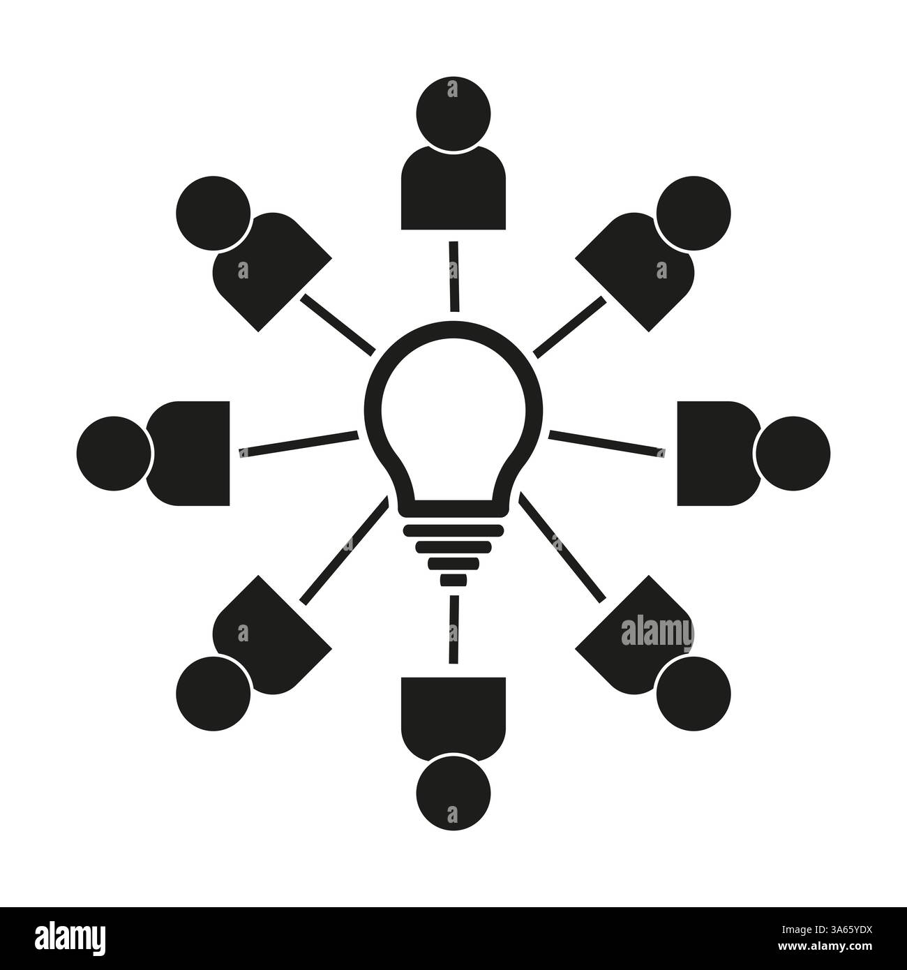 Brainstorming icon. Light bulb collaboration. Teamwork idea graphic. Vector group symbol. Stock Vector