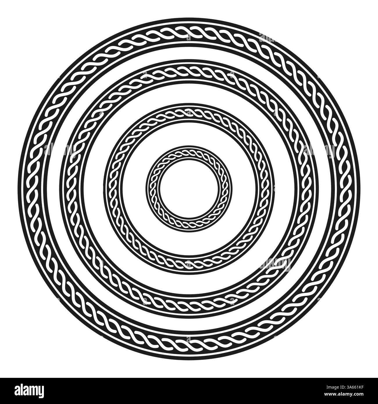 Intertwined circle pattern. Braided ring shape. Ornamental loop style. Vector rope motif. Stock Vector