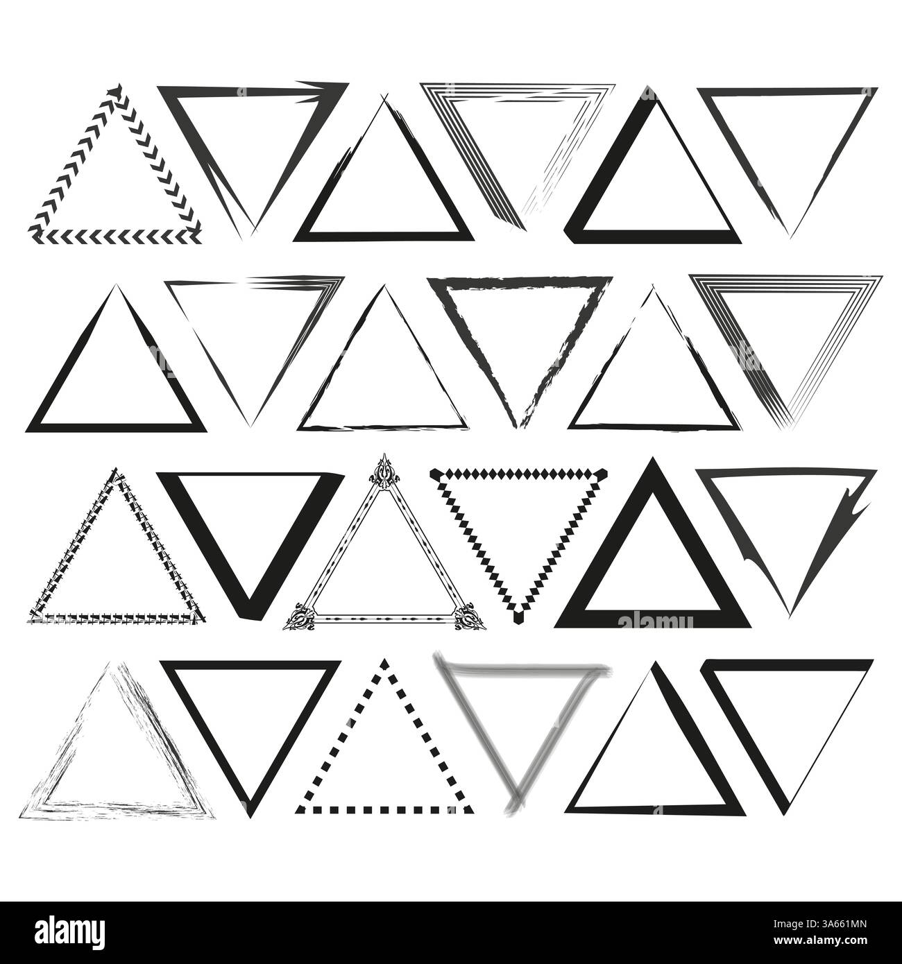Triangle frame set. Geometric border collection. Abstract shape icons. Vector line design. Stock Vector