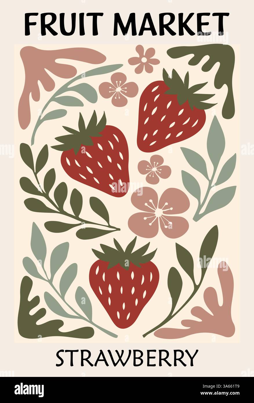 Abstract Fruit Market Strawberry retro art poster Stock Vector