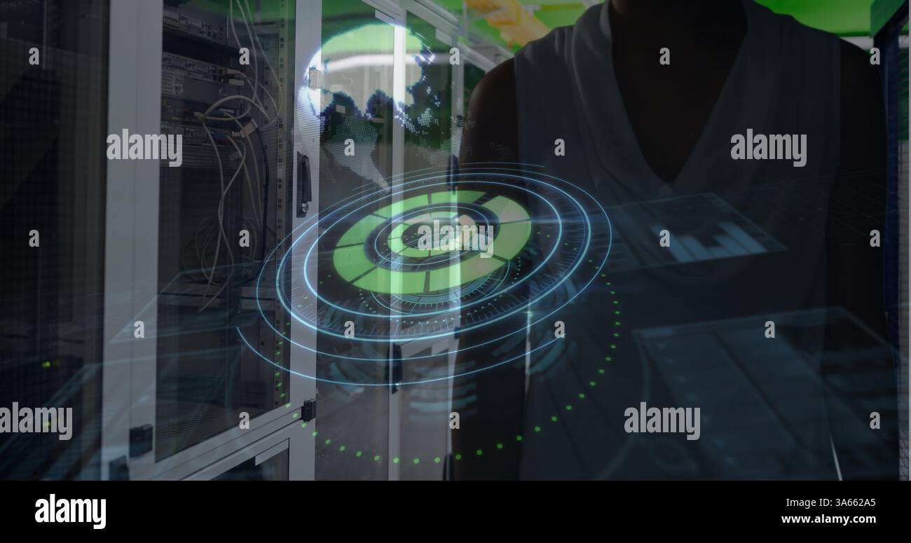 Analyzing digital interface, engineer focusing on futuristic technology ...