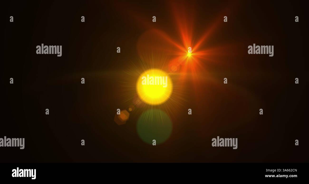 Bright abstract light flares creating dynamic visual effects on dark background Stock Photo