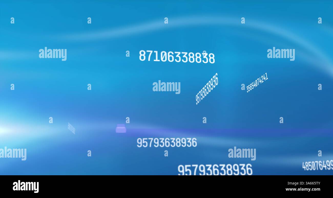 Image of numbers changing and data processing over glowing blue background Stock Photo