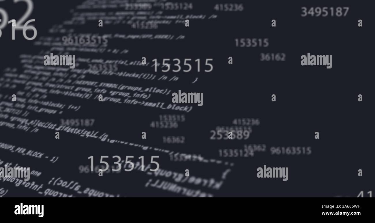 Digital image of multiple changing numbers floating against data processing on black background Stock Photo