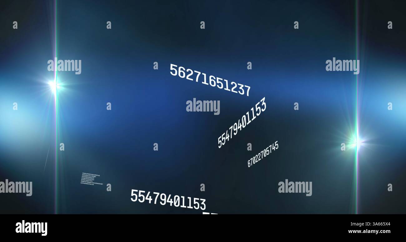 Image of numbers changing and data processing over glowing blue background Stock Photo