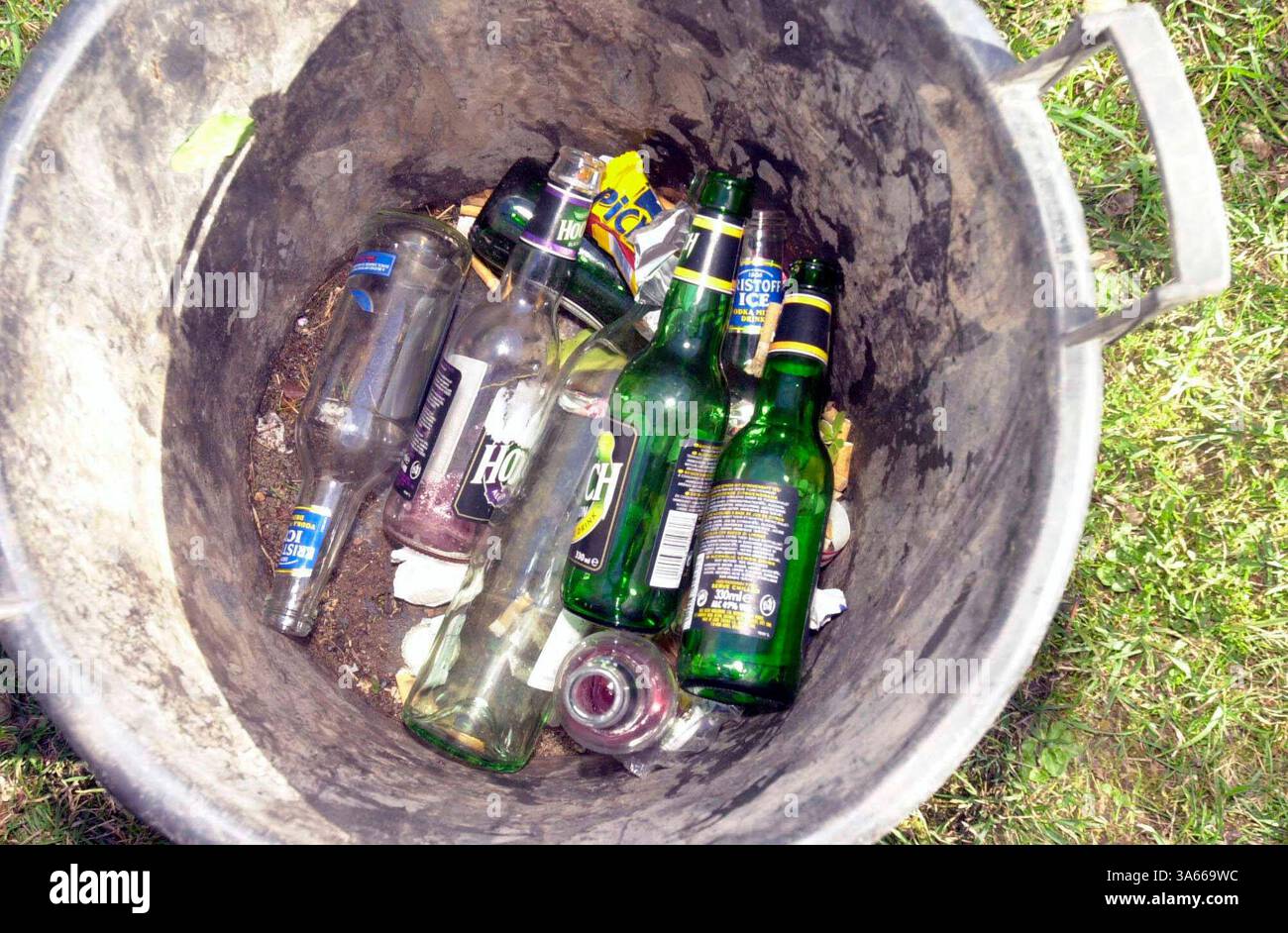 waste glass collection in garbage can and recycling for reusing ...