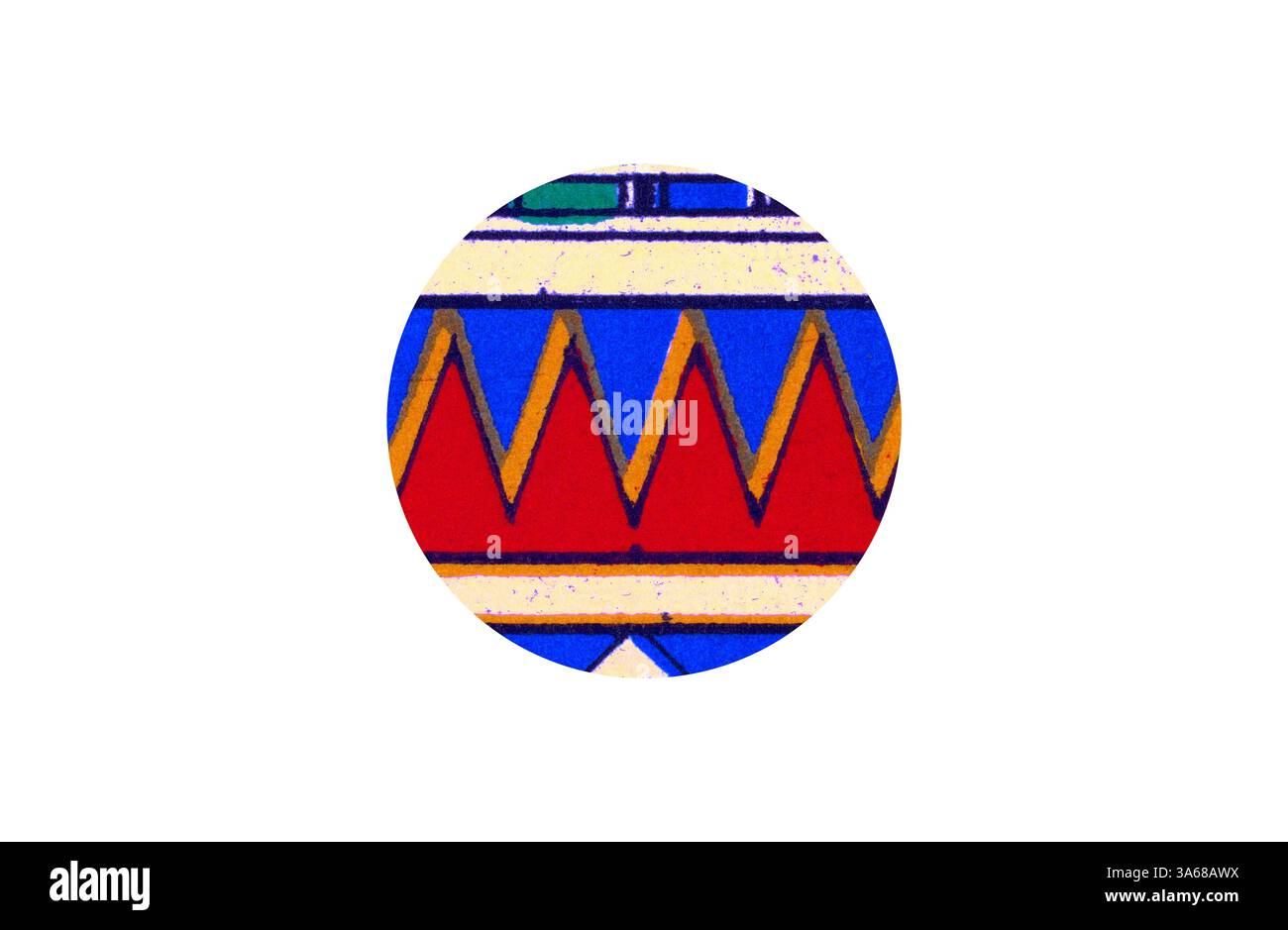 A vibrant pattern featuring bold geometric shapes in red, blue, and ...