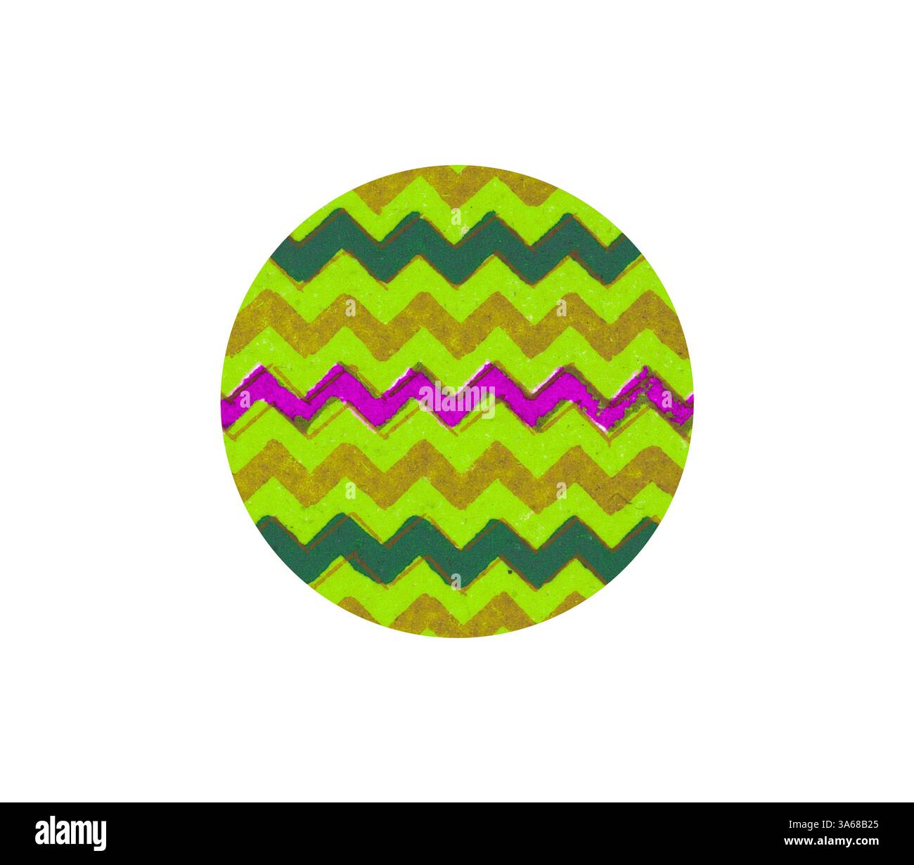A vibrant circular design featuring bold zigzag patterns in green ...