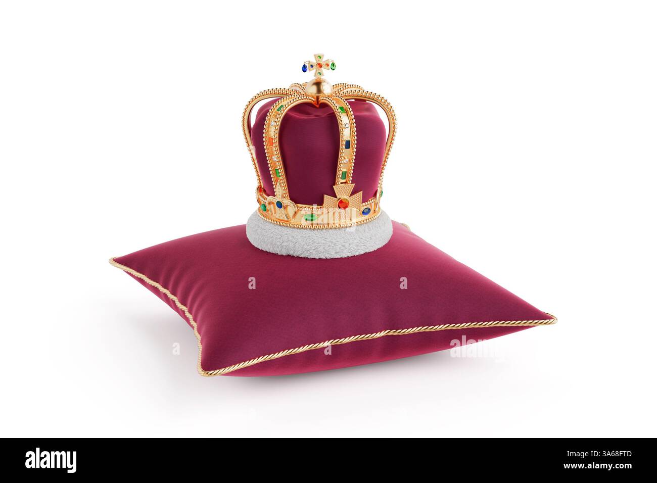 The Royal Coronation Golden Crown with Diamonds with Red Pillow on a ...
