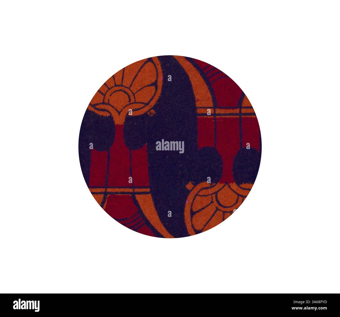 Visual Motif Design A circular design featuring intricate patterns in deep reds and bold ...