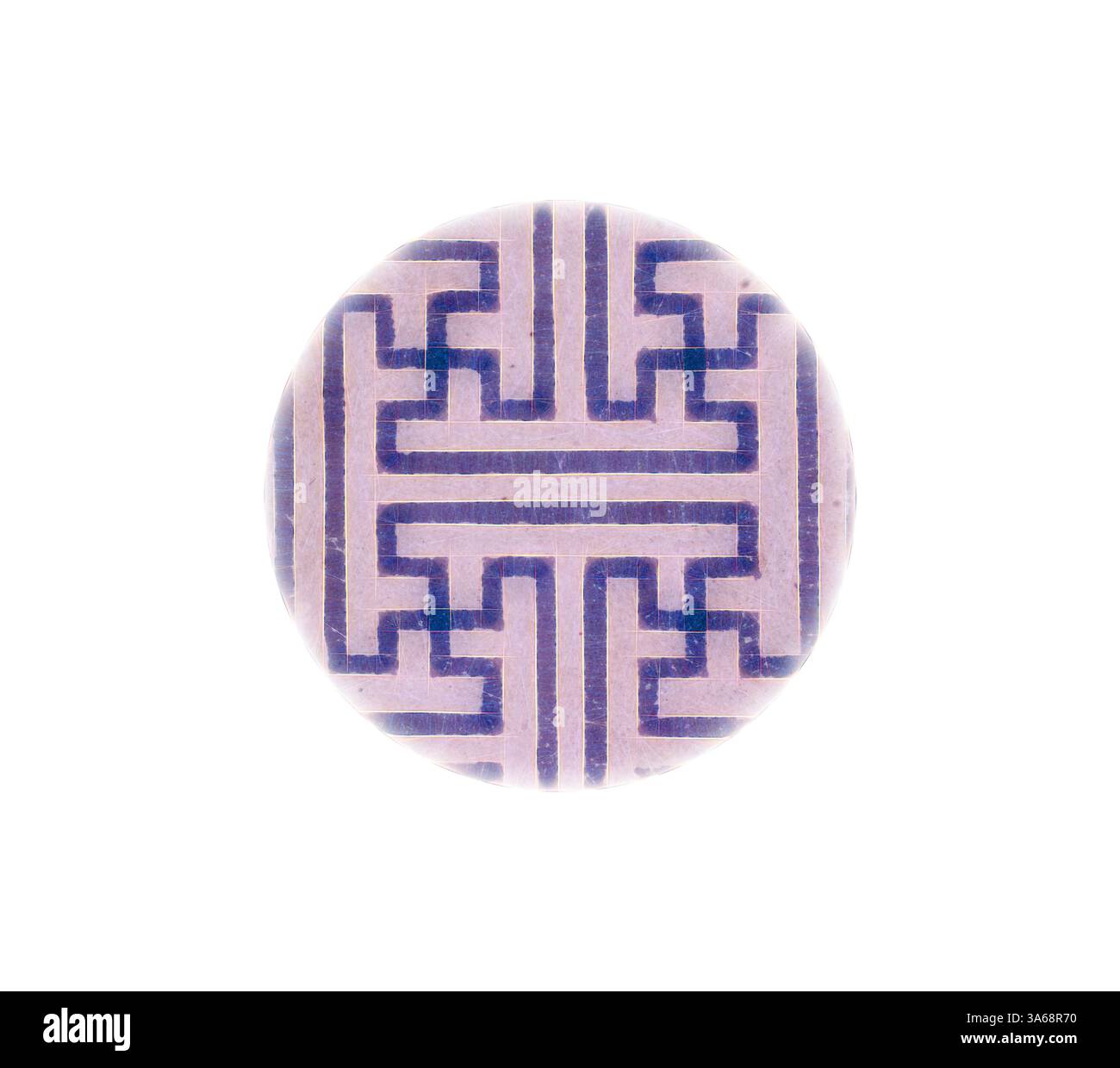 A circular object featuring an intricate, geometric pattern with ...