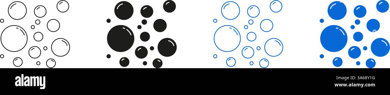 Bubble Circle Line And Solid Icon Set. Air And Water Bubble Symbol ...