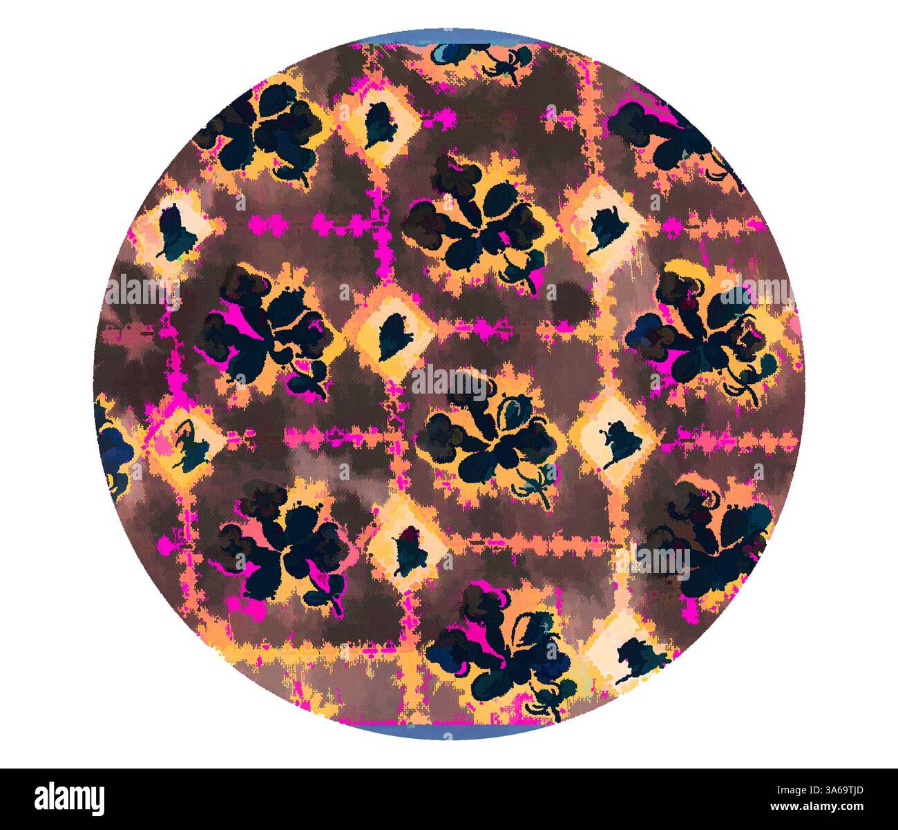 Visual Motif Design A vibrant, circular pattern featuring bold floral motifs intertwined ...