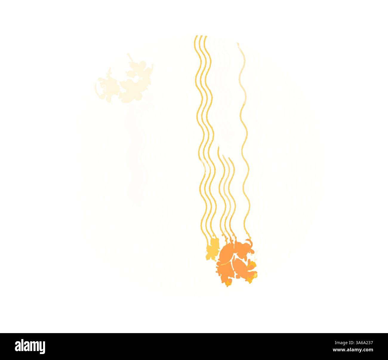 Abstract swirls of color flow downward, interspersed with delicate shapes resembling underwater flora, creating a sense of movement and depth. Classic art with a modern twist reimagined by Artotop, Transformed French Fabrics, First Half of the Nineteenth Century Stock Photo