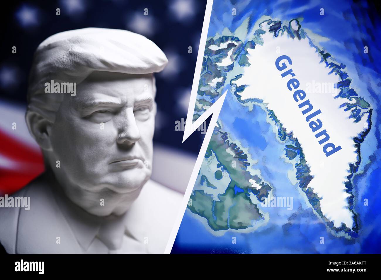 Bust of us president donald trump and map of greenland hi-res stock ...