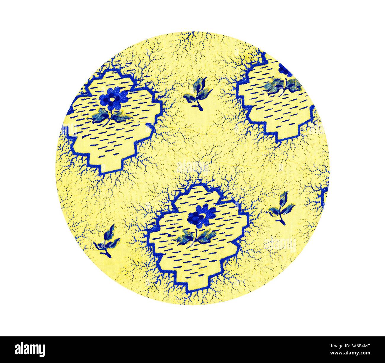 A vibrant pattern featuring floral designs in blue against a bright ...