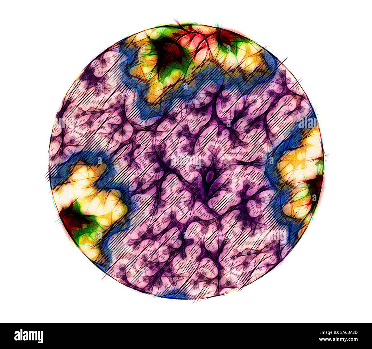 A vibrant, abstract composition featuring swirling colors and intricate ...