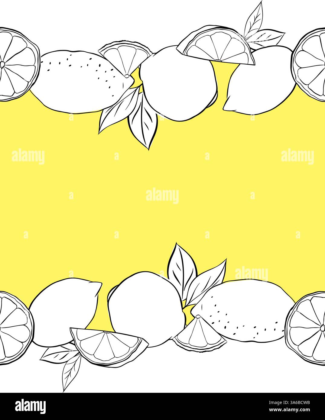 Lemons whole, slices and leaves horizontal seamless border frame ...