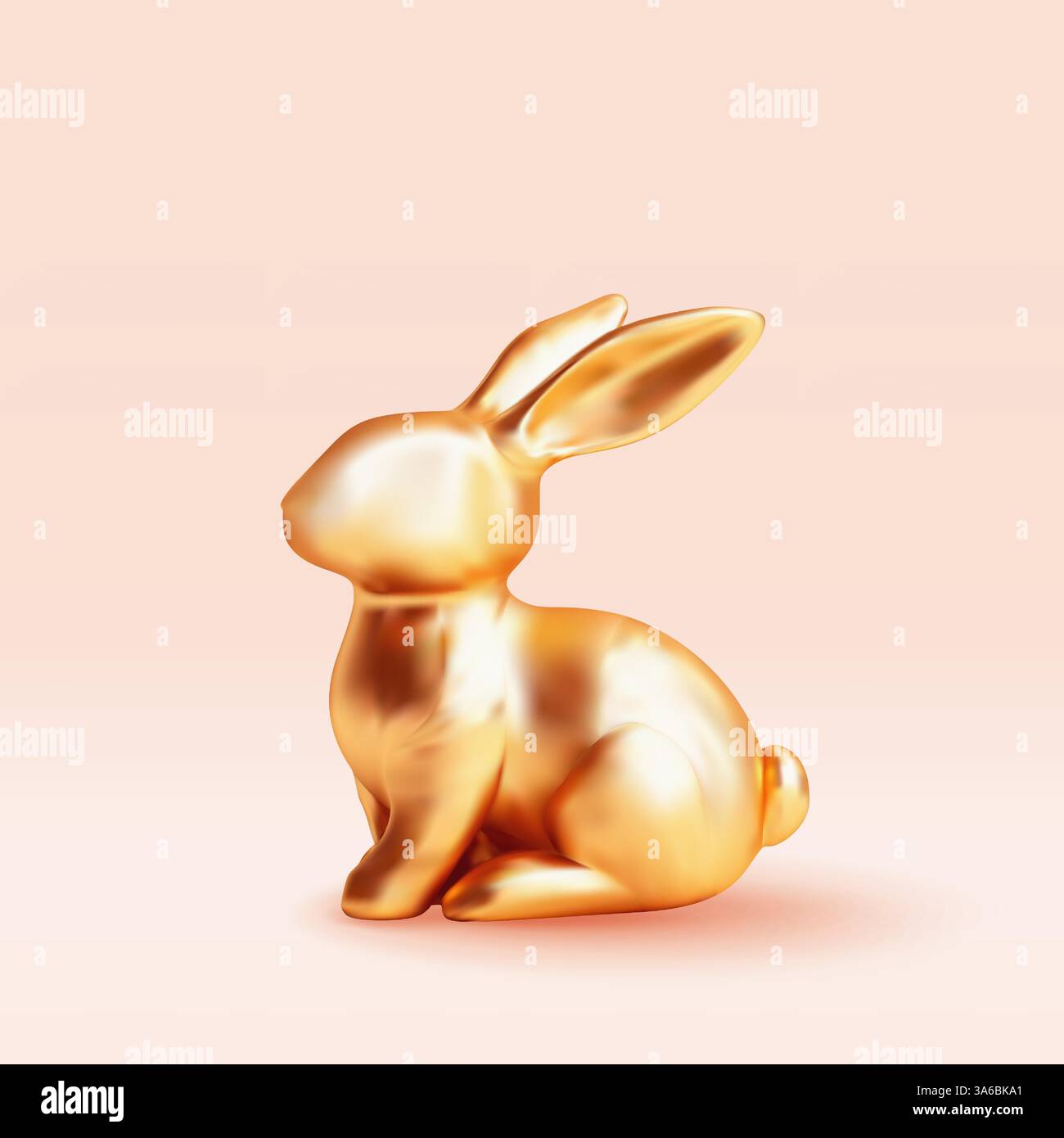 3D gold metal easter bunny isolated. Stock Vector