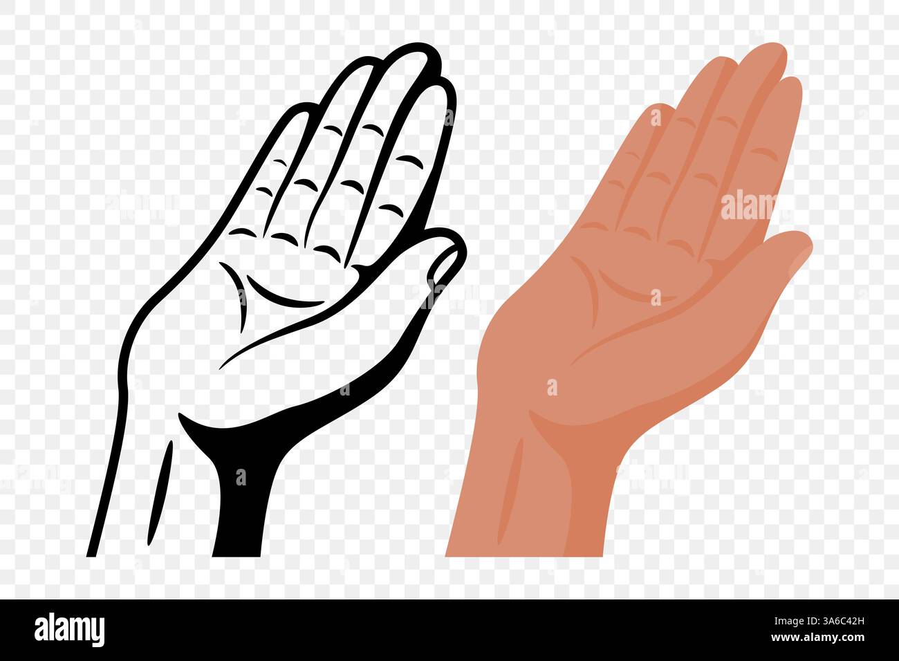 Raised Hand Vector Icon Set With Black And Brown Palm Up Gestures. Open ...