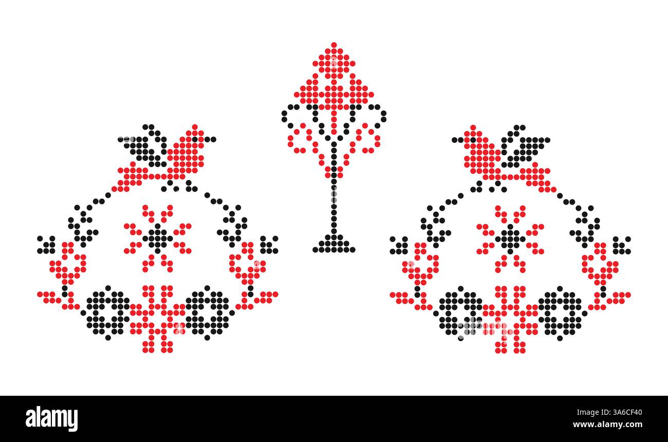 Ethnic southern Ukraine symmetrical embroidery art pattern, ornament with birds Stock Photo