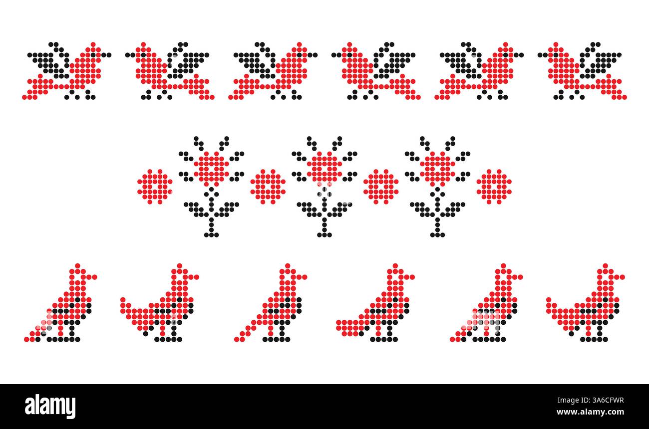 Birds and flowers ornament pattern from southern Ukraine traditional embroidery Stock Photo