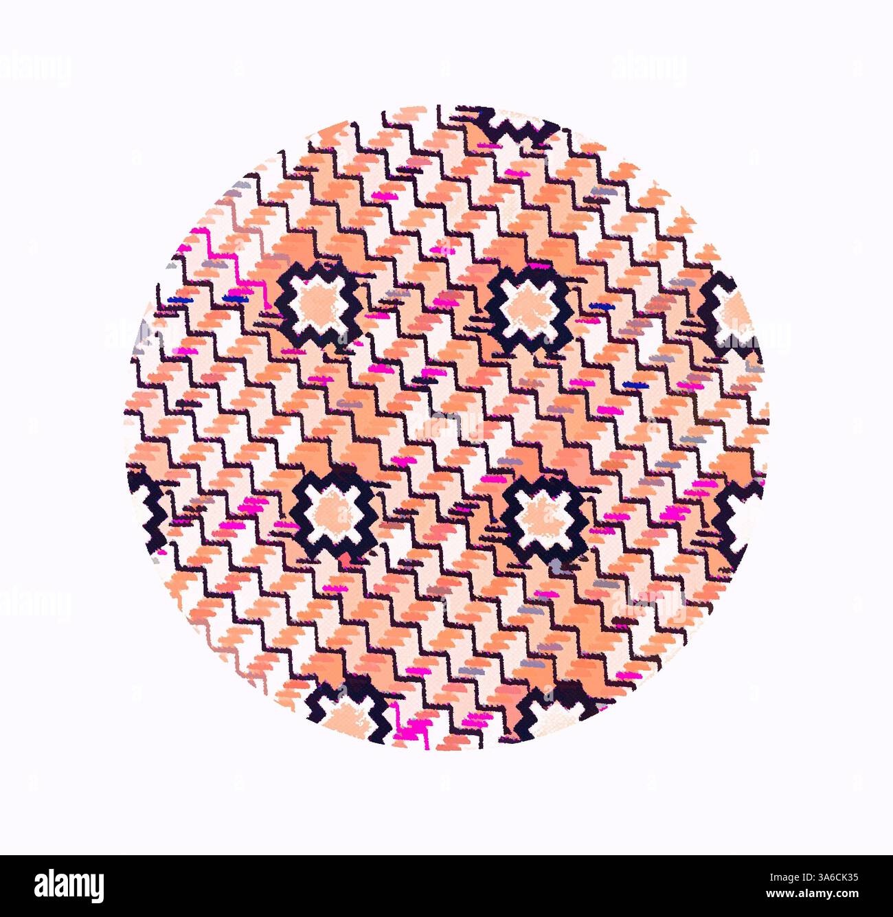 A circular design featuring a vibrant pattern of zigzags and geometric ...