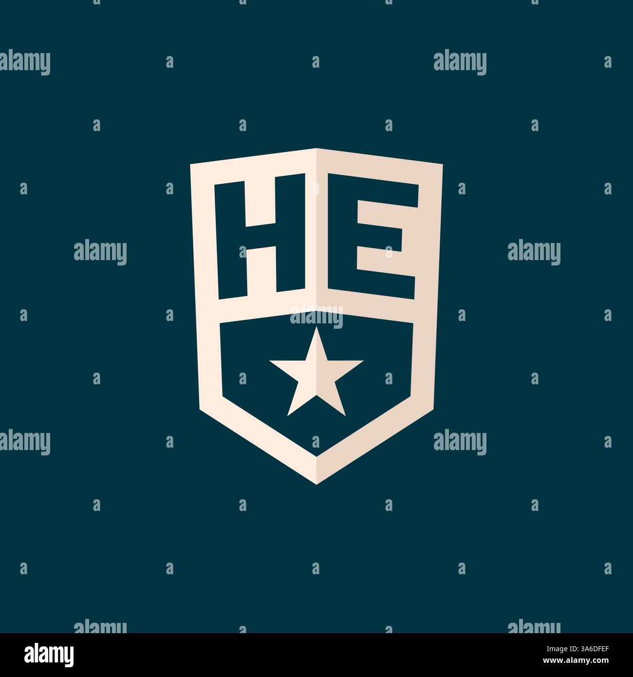 Initial HE logo star shield symbol with simple design vector graphic Stock Vector