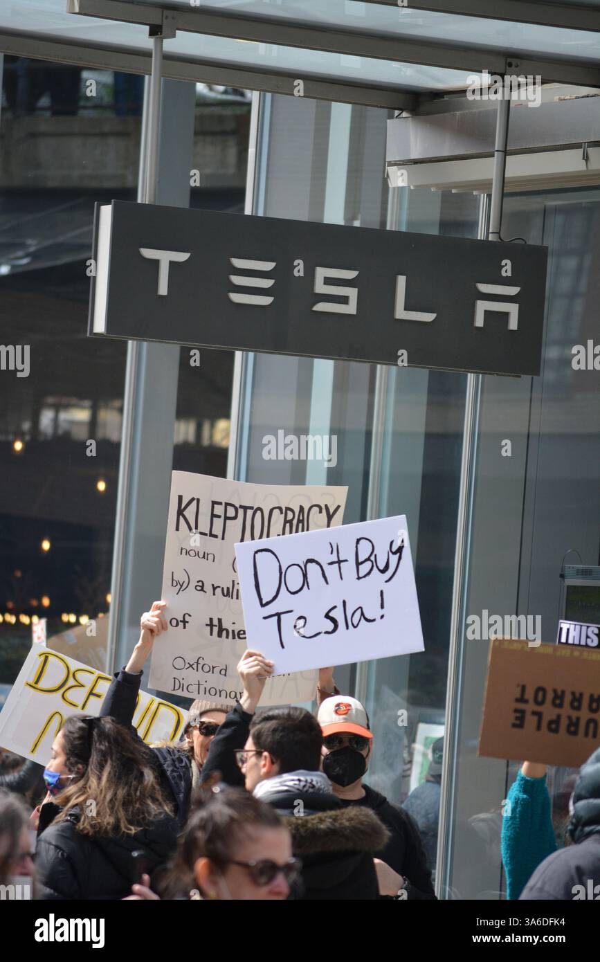 Telsa Rally Tesla Takedown rally against Elon Musk and DOGE in front of a Tesla ...