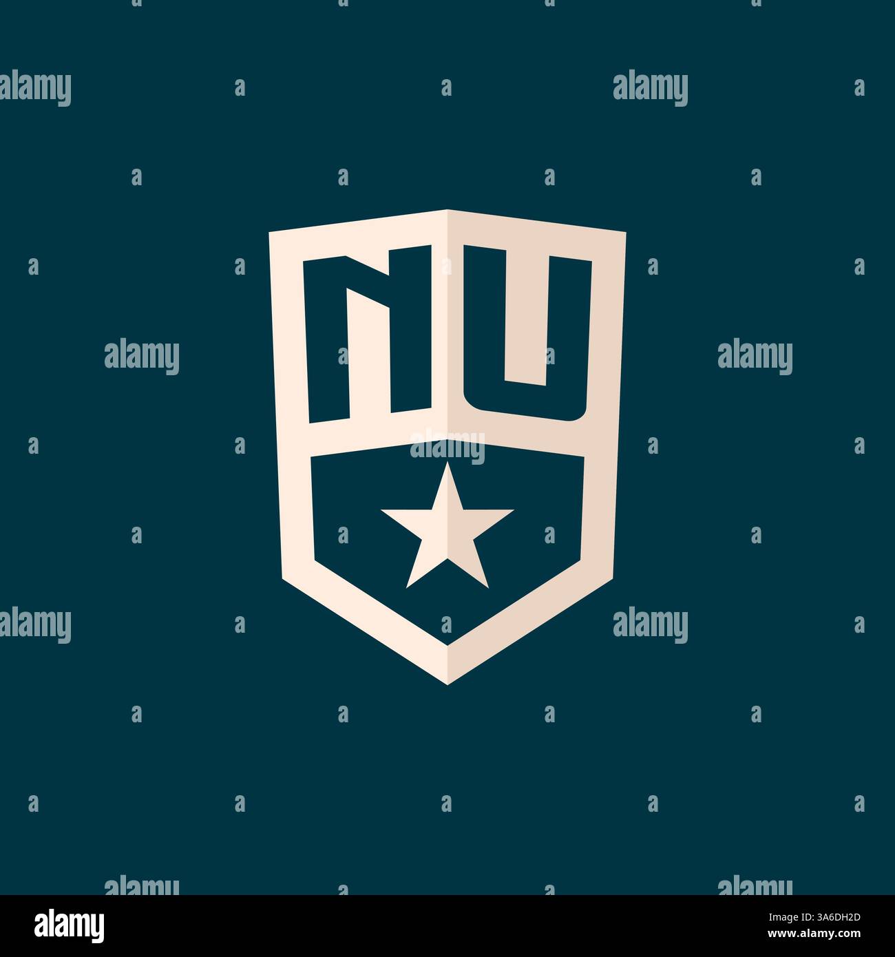 Initial NU logo star shield symbol with simple design vector graphic Stock Vector
