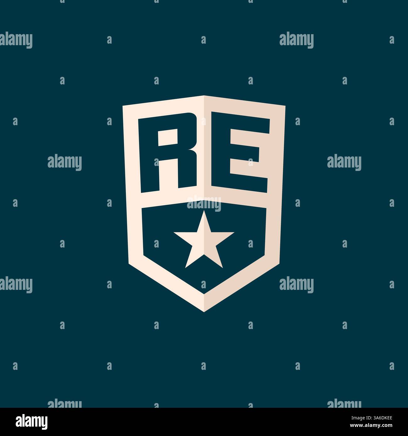 Initial RE logo star shield symbol with simple design vector graphic Stock Vector