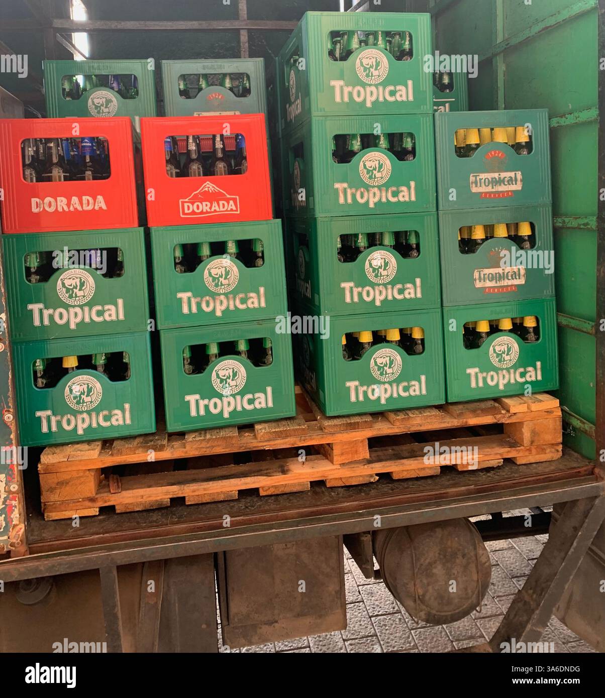 Tenerife tropical drink statue crates crate green door house with a balcony shop shops poster posters Canary Island Islands Spain man selling lottery - Smartphone Captured Stock Image