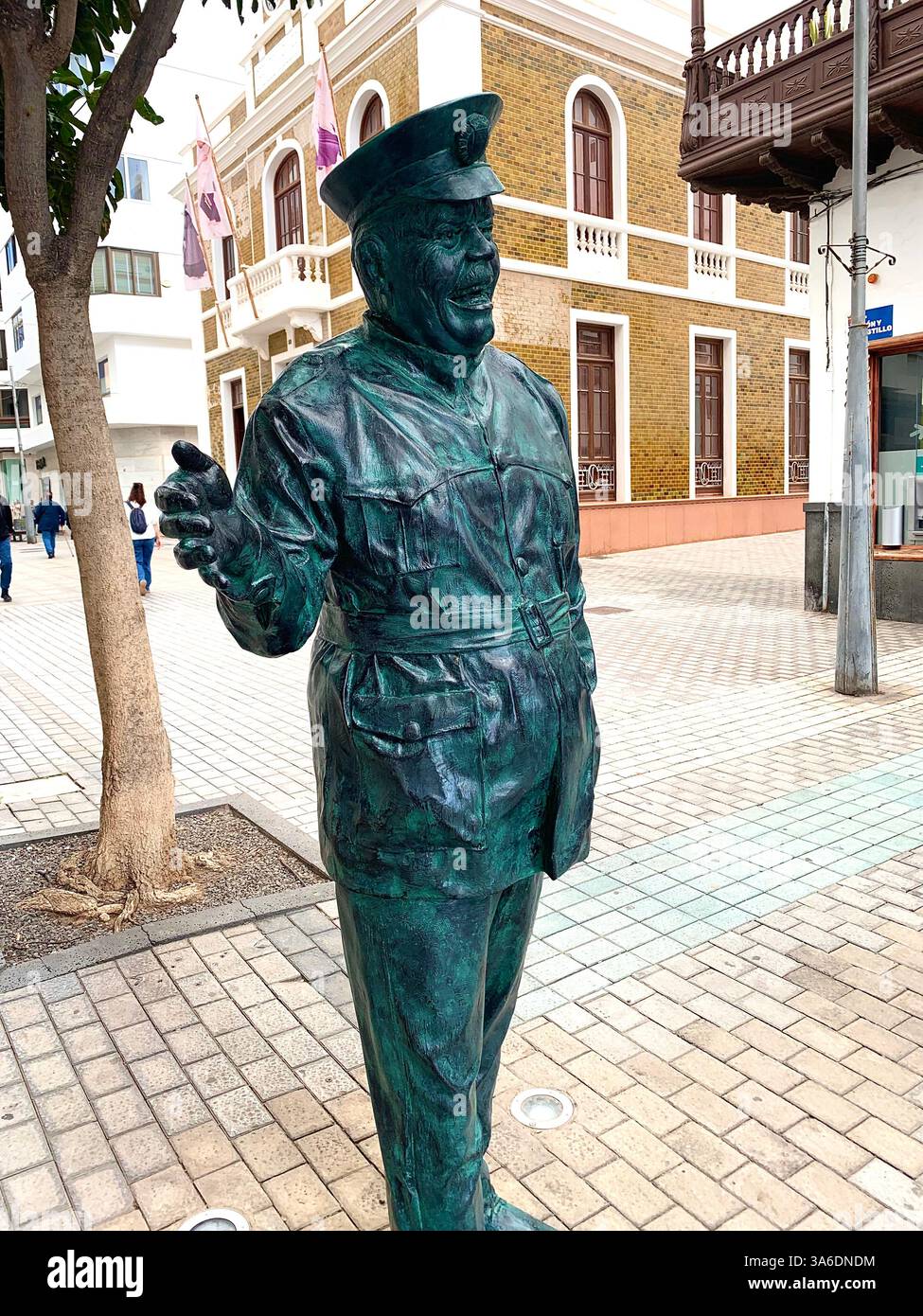 Tenerife tropical drink statue crates crate green door house with a balcony shop shops poster posters Canary Island Islands Spain man selling lottery - Smartphone Captured Stock Image