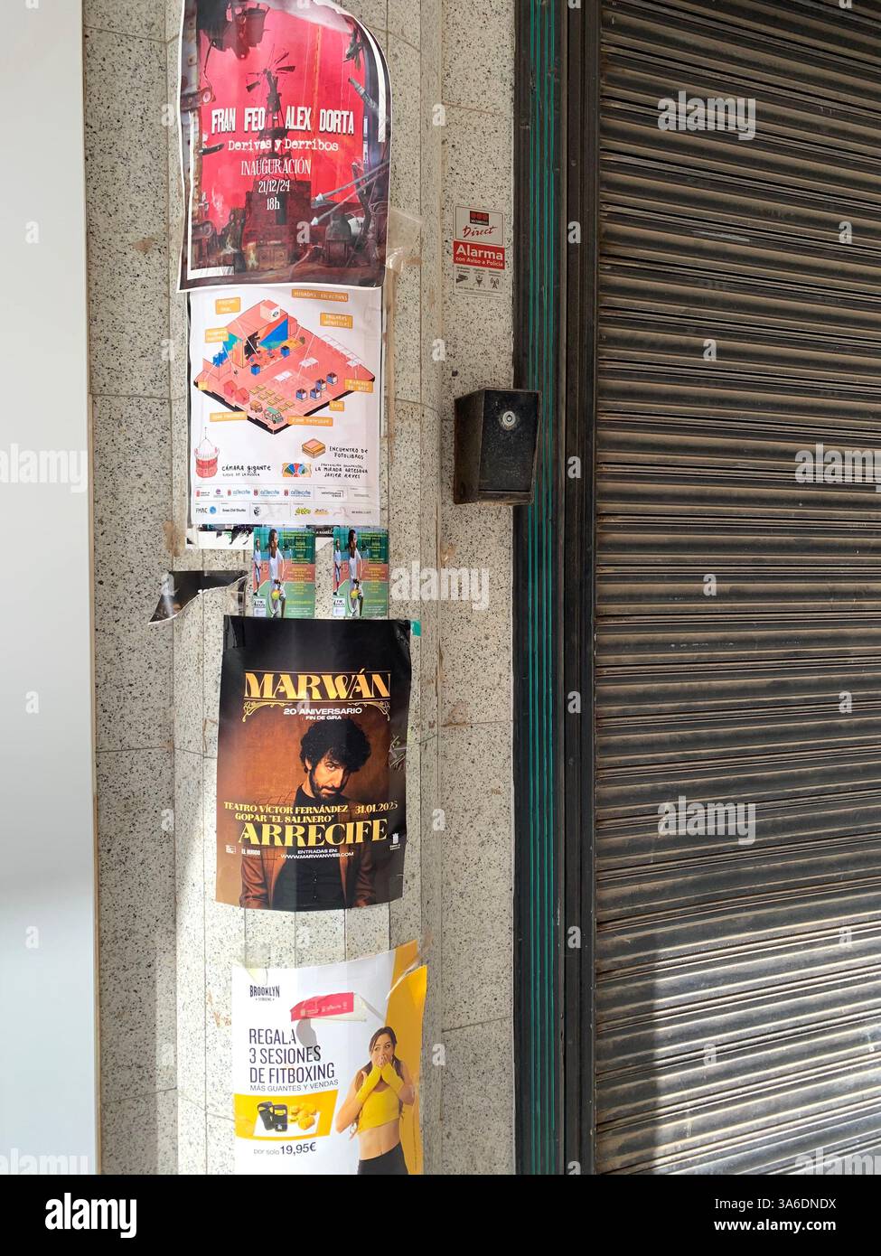 Tenerife tropical drink statue crates crate green door house with a balcony shop shops poster posters Canary Island Islands Spain man selling lottery - Smartphone Captured Stock Image