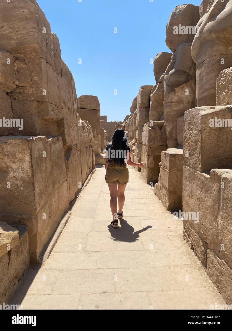 Exploring Ancient Egypt – Touching History Up Close - Smartphone Captured Stock Image