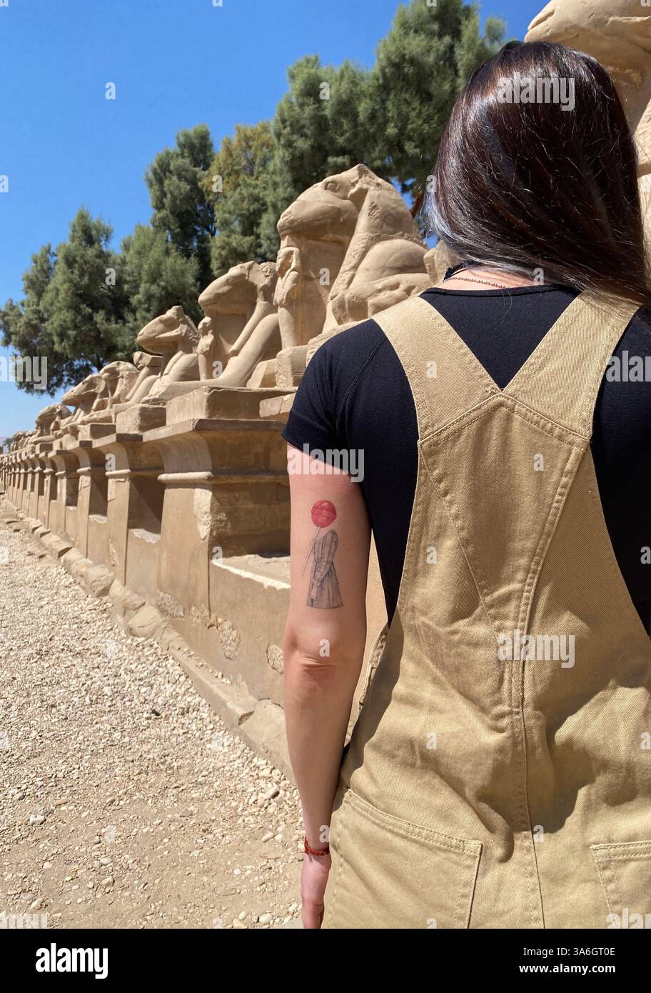 Exploring Ancient Egypt – Touching History Up Close - Smartphone Captured Stock Image