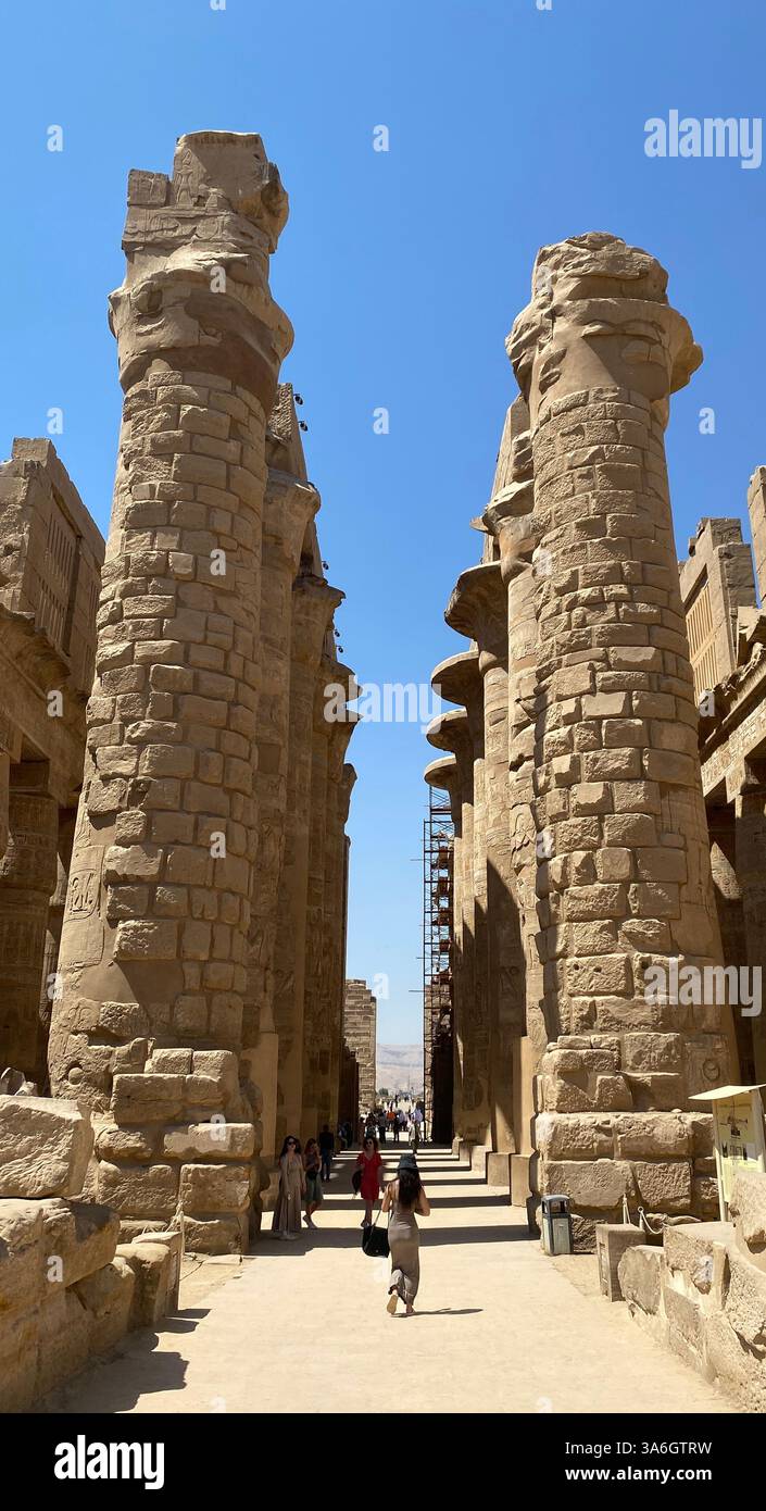 Exploring Ancient Egypt – Touching History Up Close - Smartphone Captured Stock Image