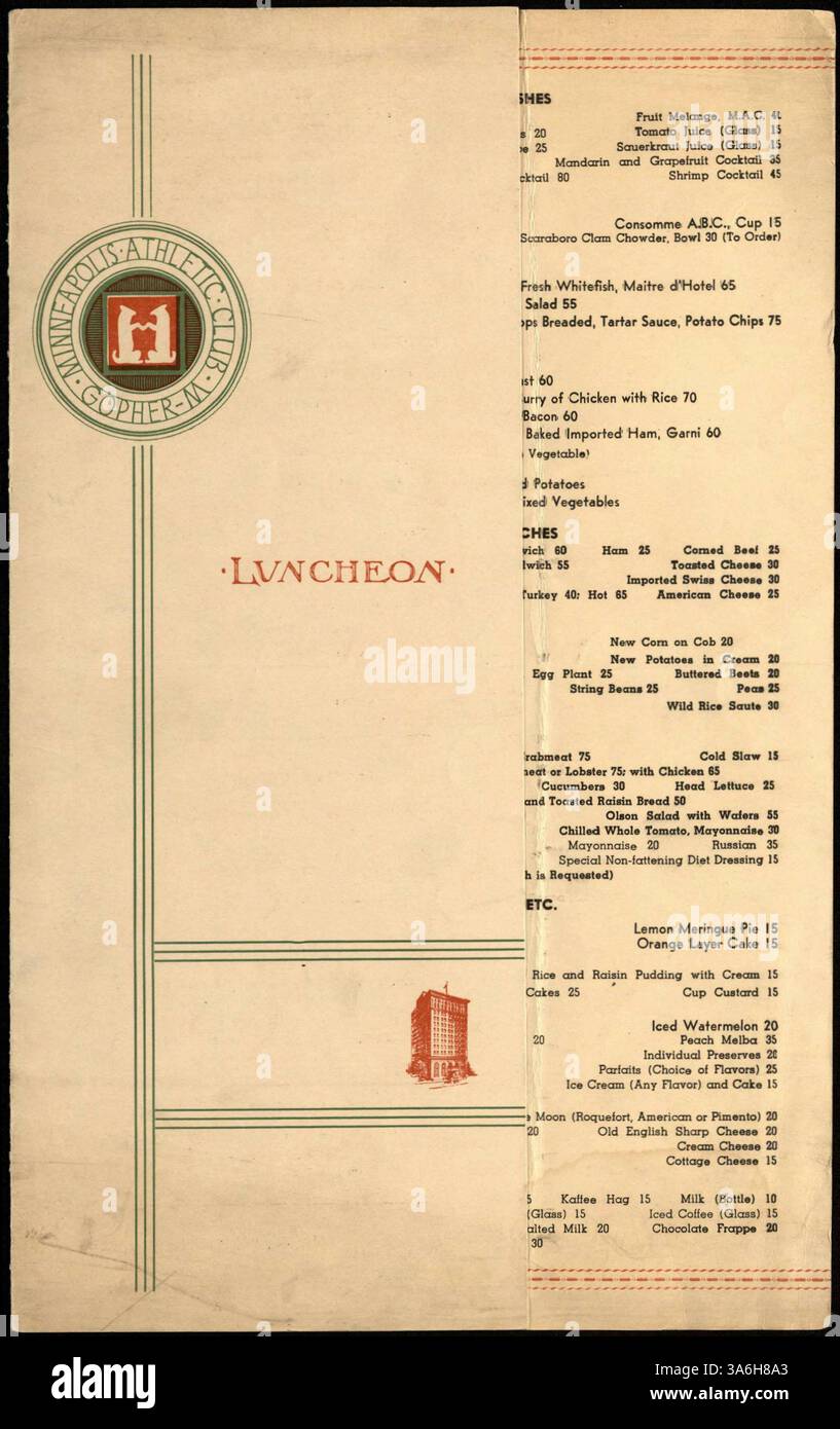 This bi-fold menu from the Minneapolis Athletic Club features a ...