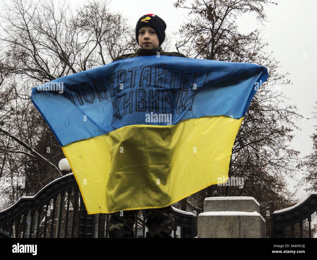 Nov. 26, 2014 - In connection with the election of Sergei Melnychuk people's deputy, instead acting battalion commander ''Aydar'' was appointed Sergei Fedorchenko. The decision was made with the support of the majority of the volunteer battalion. The appointment was formalized by the order and Sergey Fedorchenko assumed his duties..After that, contrary to current legislation and the will of the men appeared an order appointing the commander Eugene Ptashnik..Soldiers are concerned by this situation, and therefore it was decided to hold a rally. (Credit Image: © Igor Golovniov/ZUMA Wire) Stock Photo