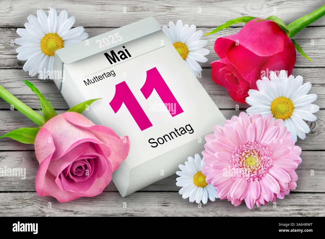 Deutscher Kalender Datum 11. Mai  2025  Muttertag mit Blumen Stock Photo