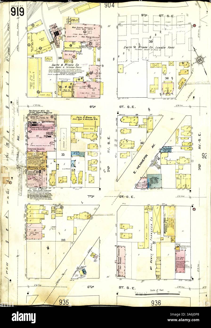 These sanborn insurance maps chart - The Sanborn Fire Insurance Maps Of Minneapolis Volume 8 Chart The Citys Growth With Precise Building Details Including Size Shape And Materials From 1912 To 1930 3A6J0P8 