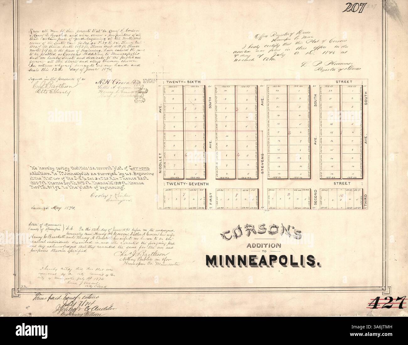 Corson's Addition refers to a development area in Minneapolis, likely a ...
