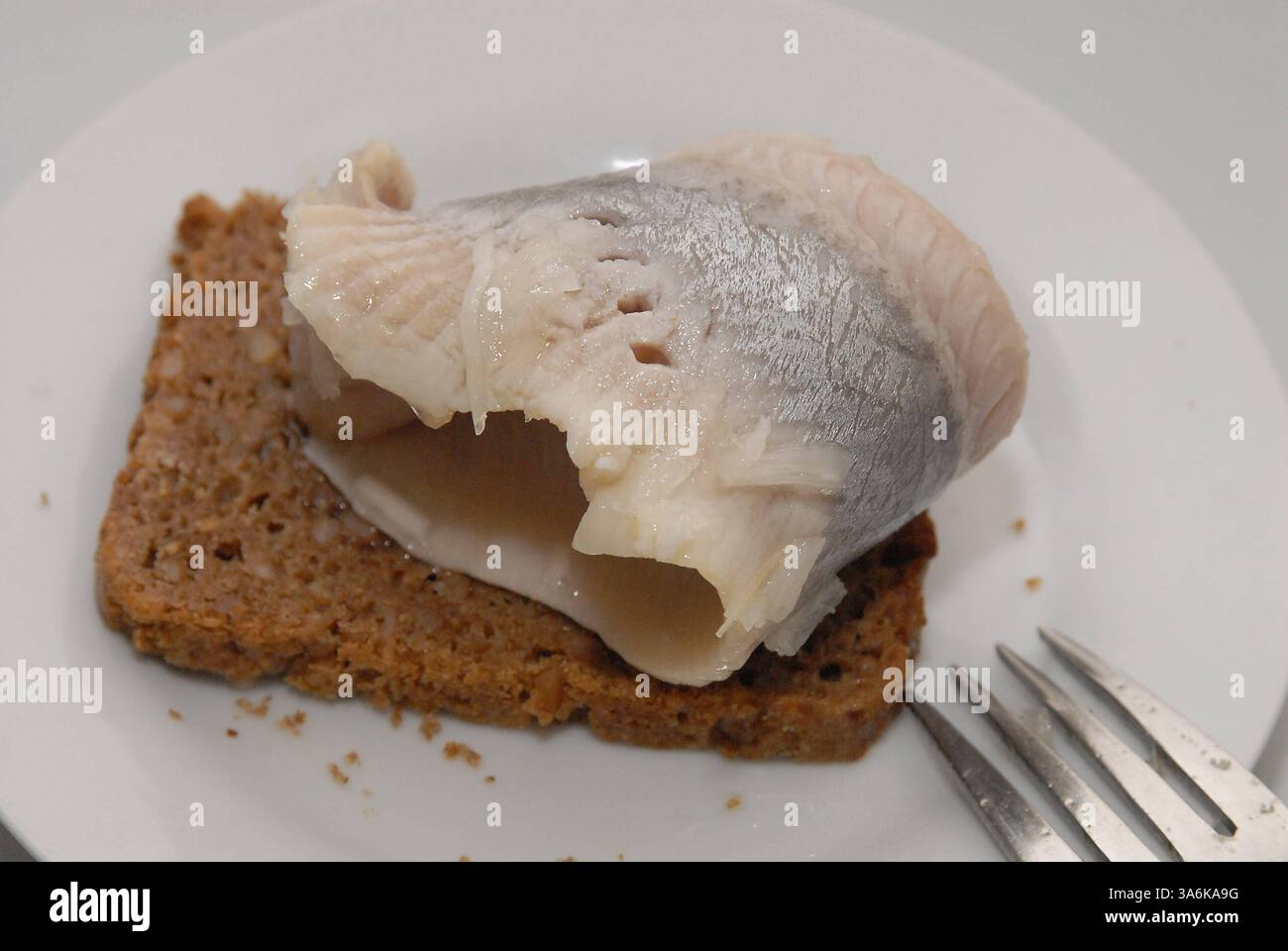 Copenhagen/ Denmark/25 MARCH 2025/.Fish on rugbrod or rugbread cold ...