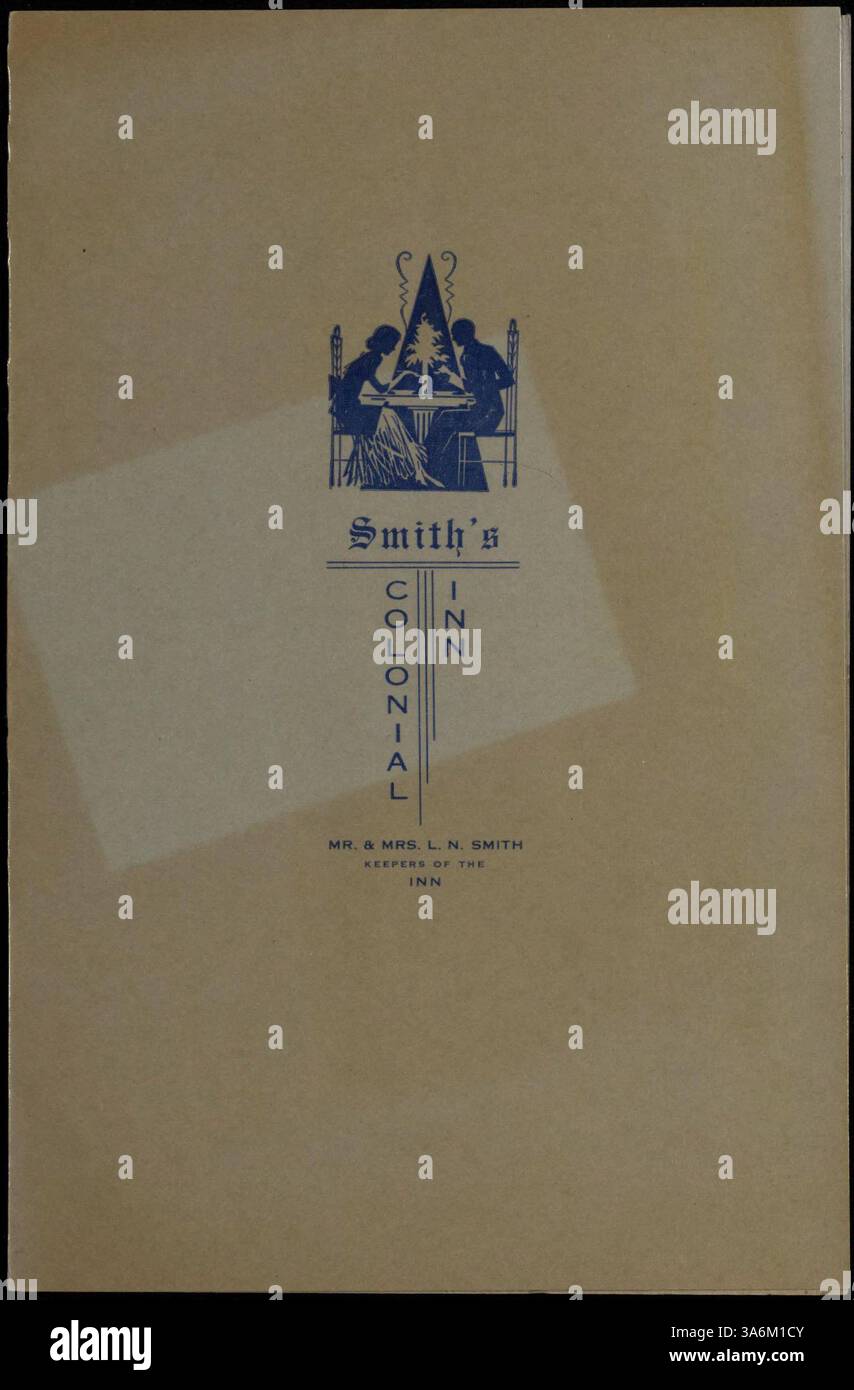 This bi-fold menu from Smith's Colonial Inn features a glossy exterior ...