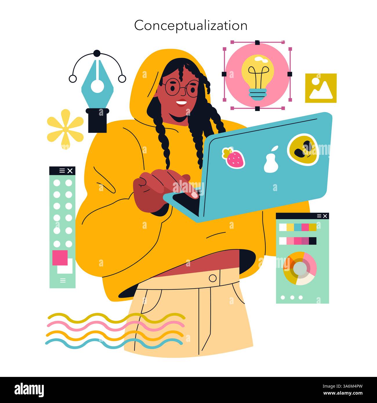 Conceptualization in digital design illustrates a person engaging with ...