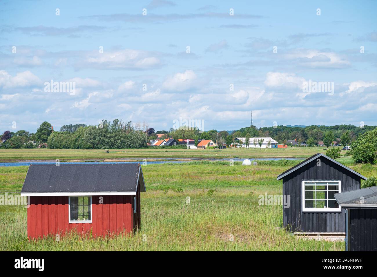small beach houses near the beach of village of Asaa in North Denmark ...