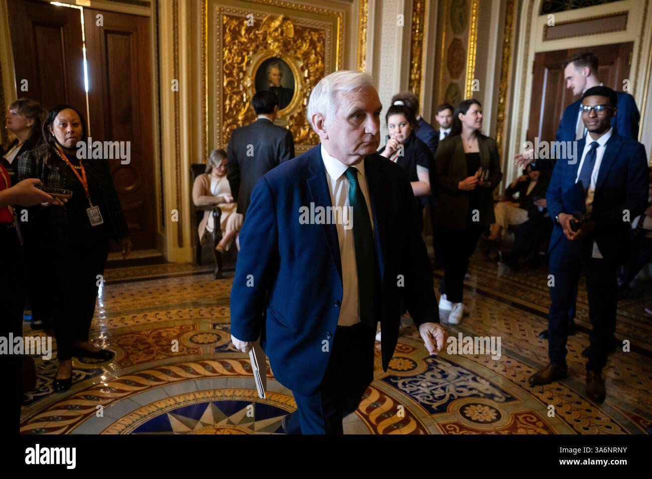 Sen. Jack Reed (D-R.I.) departs a Senate Democratic Caucus policy ...