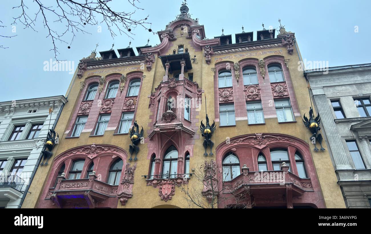 City urban street view in Lodz, Poland. Architecture, buildings and shops in this Polish town Łódź. - Smartphone Captured Stock Image