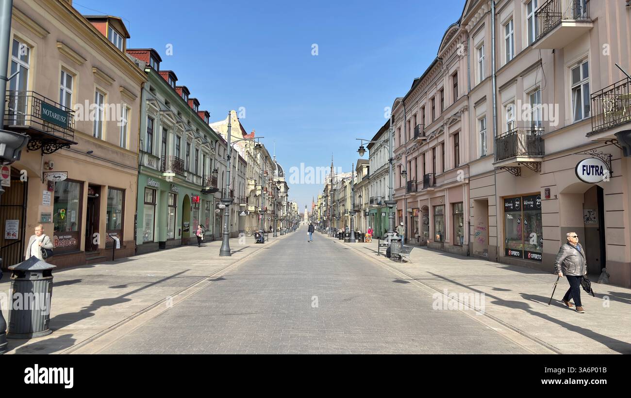 City urban street view in Lodz, Poland. Architecture, buildings and shops in this Polish town Łódź. - Smartphone Captured Stock Image